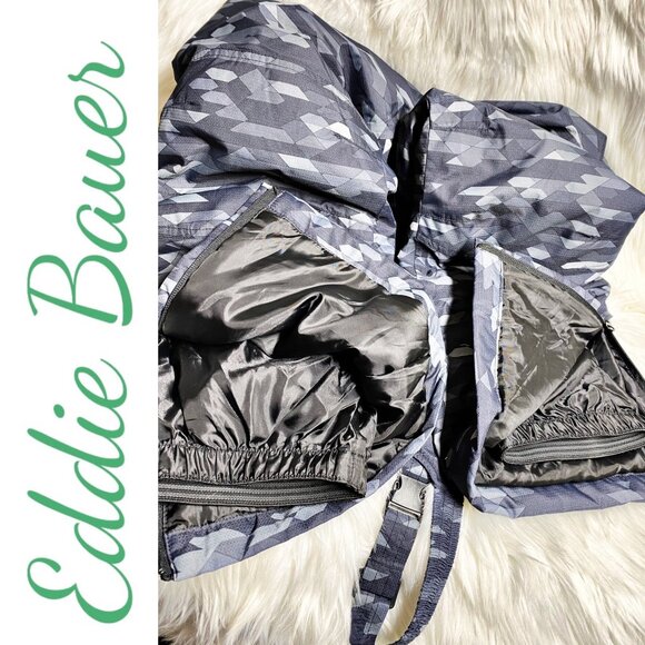 EDDIE BAUER POWDER SEARCH SKI BIB GRAY GEOMETRIC WINTER INSULATED, YOUTH MEDIUM - Picture 13 of 16